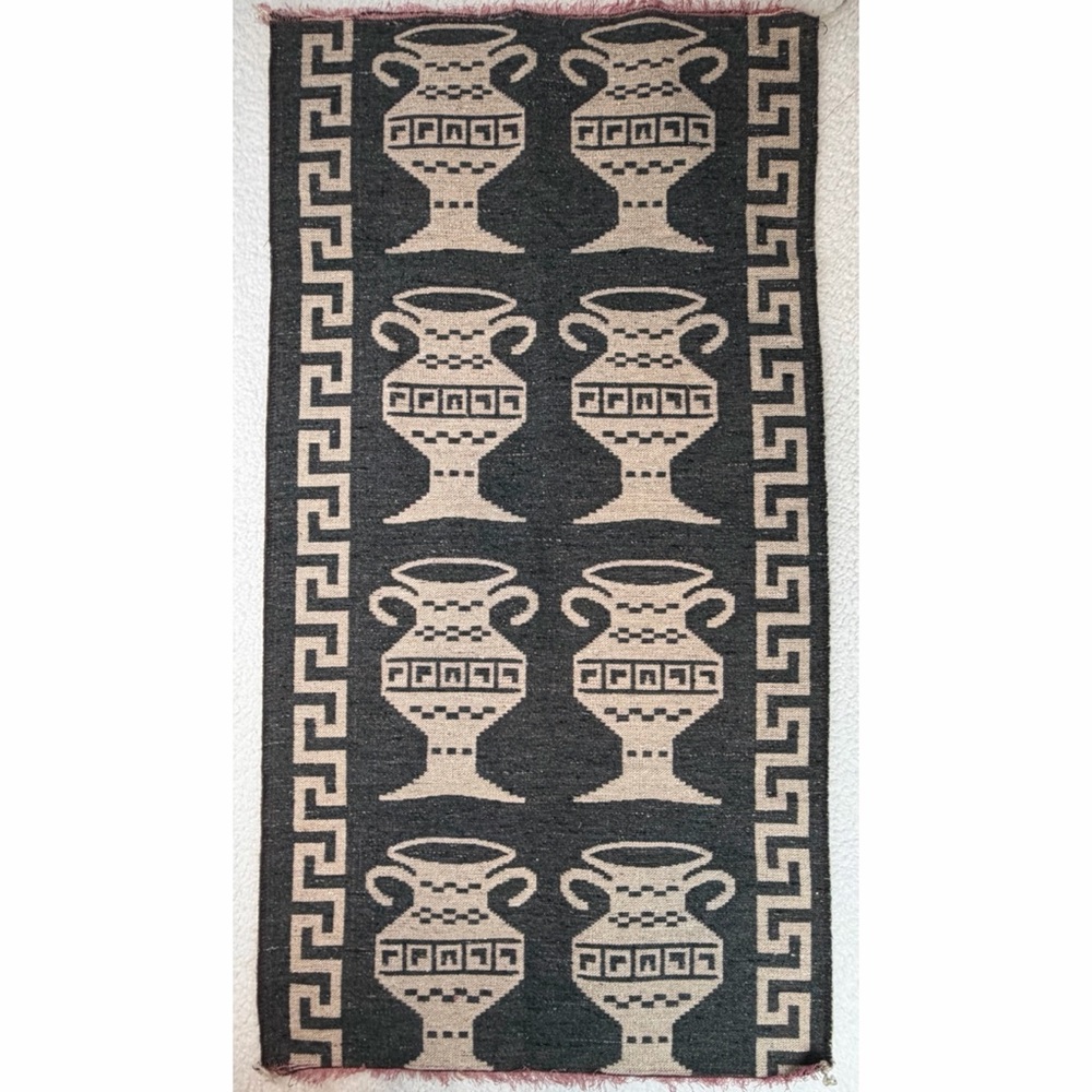 Tan/Black Woven Wall Tapestry with Greek Vase Design - Picture 9 of 12